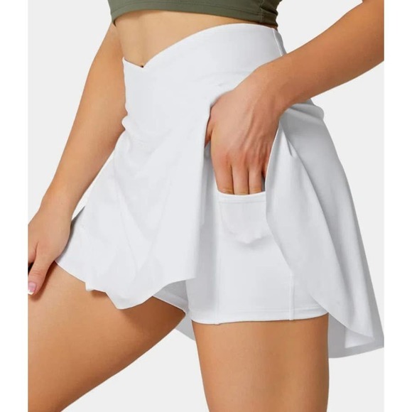 NWT Halara Women's White Crossover 2-in-1 Side Pocket Tennis Skirt Size Large - Picture 6 of 13